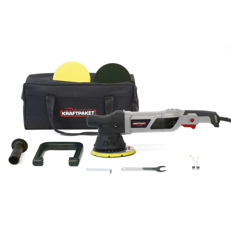 Dino KRAFTPAKET 21 mm - 950 W eccentric polishing machine 12-stage with LCD display and memory function in set with polishing sponge polishing pad bag for car boat XXL HUB