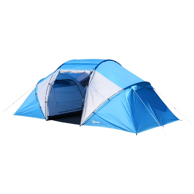 Outsunny 6 Man Dome Tent Water Resistant Camping Hiking Shelter UV Protection Tunnel Sun Shade Blue and White
