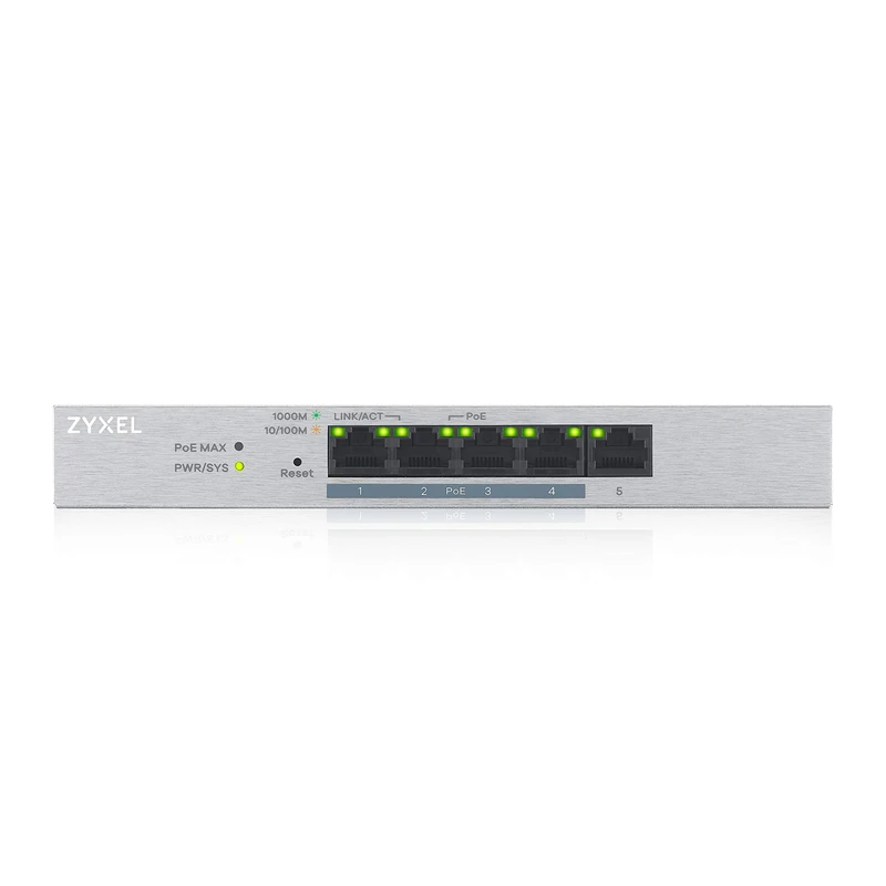 Zyxel 5-Port Gigabit Web Managed PoE+ Switch with 60 Watt Budget, limited lifetime protection, UK Plug [GS1200-5HPv2]