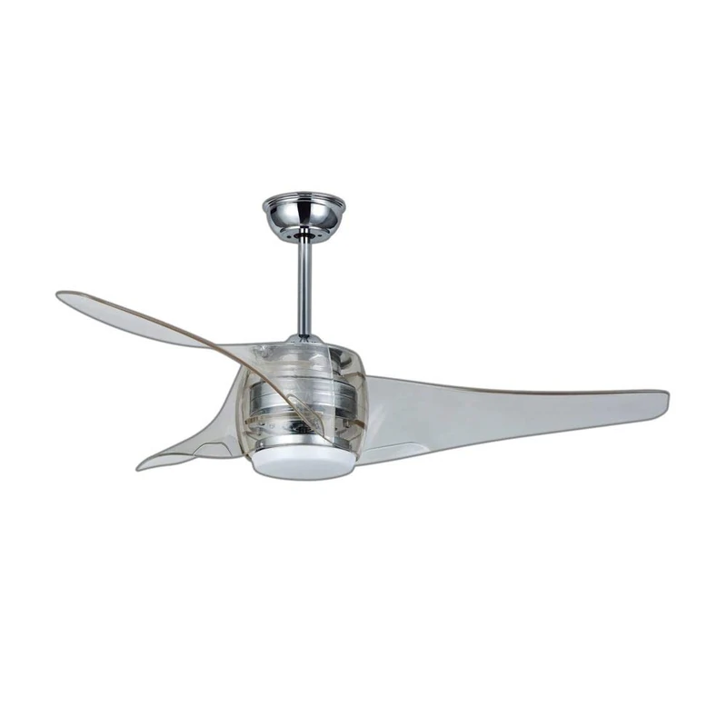 Sûlion Large Ceiling Fan, AC Motor, 18W LED Light Source, 3000K, ABS Blades, Chrome/Transparent - Image 1