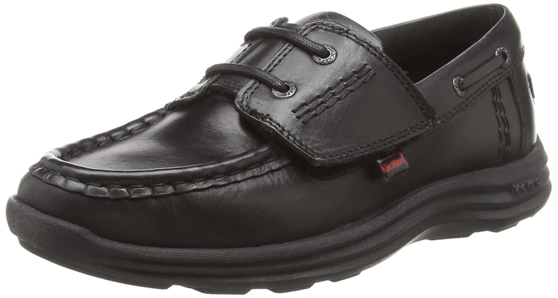 Kickers Reasan Strap Leather, Boys’ Boat Shoes, Black (Black 0001), 2 (34 EU)