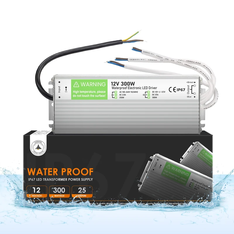 12V LED Driver 300W LED Transformer Waterproof Outdoor IP67 AC 240V to DC 12V 25A Power Supply Constant Low Voltage Adapter for Strip Light Garden Shed Cabinet Light