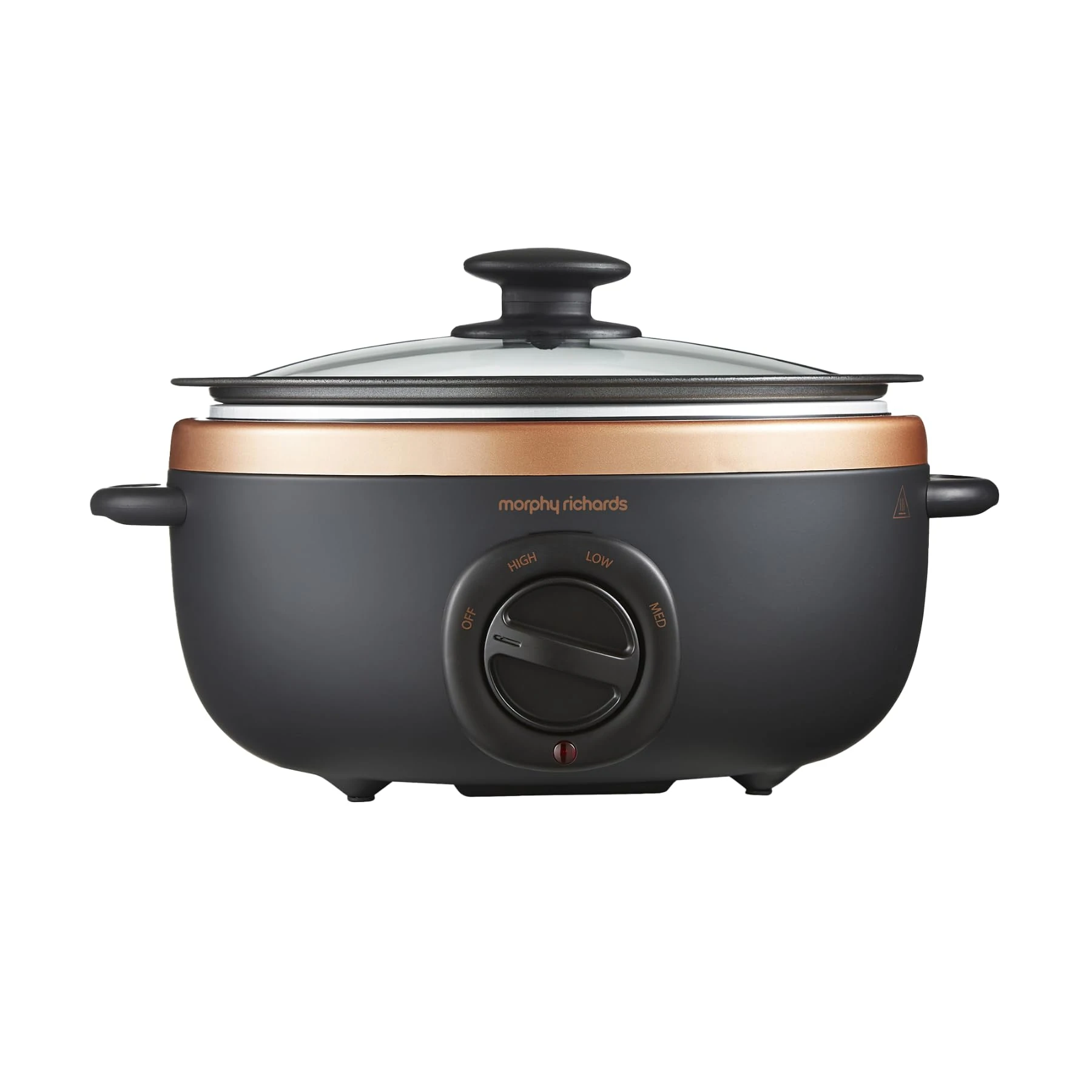 Morphy Richards 3.5L Sear and Stew Slow Cooker, 3 Heat Settings, Dishwasher Safe Non Stick Aluminium Pot, Cool Touch Handles, Matte Black & Rose Gold, 460016
