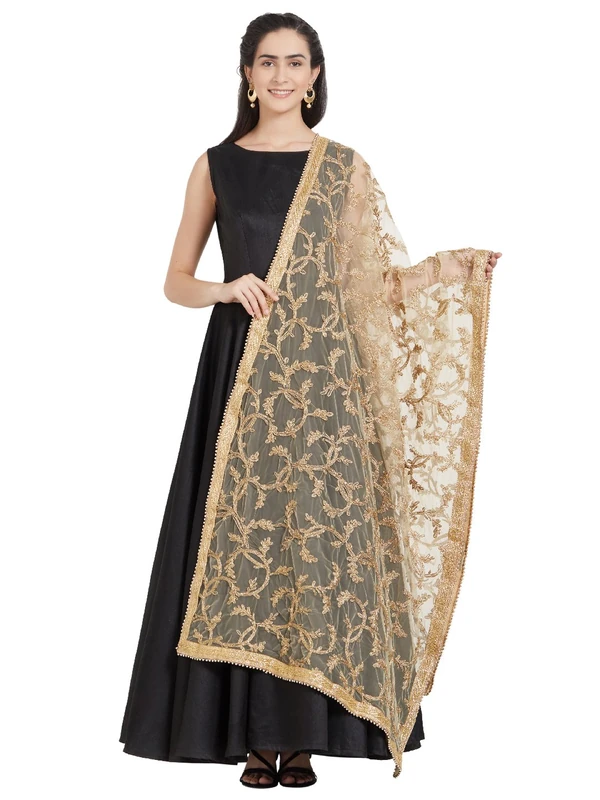 DUPATTA BAZAAR Woman's Gold Net Embroidered Dupatta Free size - Image 1