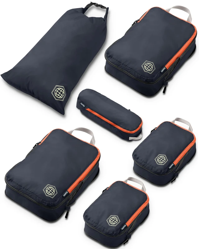 Compression Packing Cubes for Travel- Packing Cubes and Travel Organizers, Grey and Orange, 6Piece
