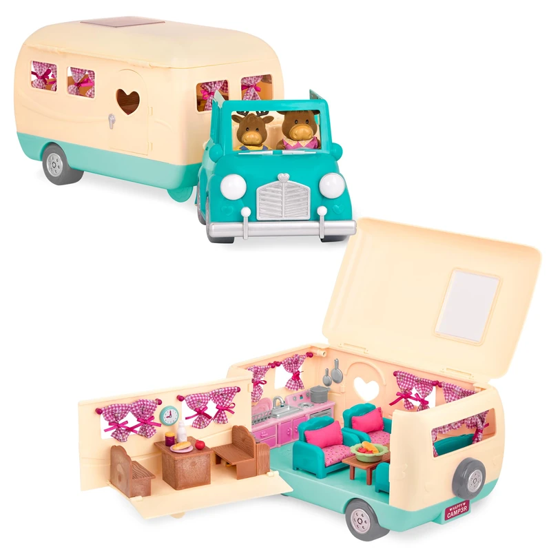 Li'l Woodzeez Happy Camper Playset with Detachable Blue Toy Car, Playsets