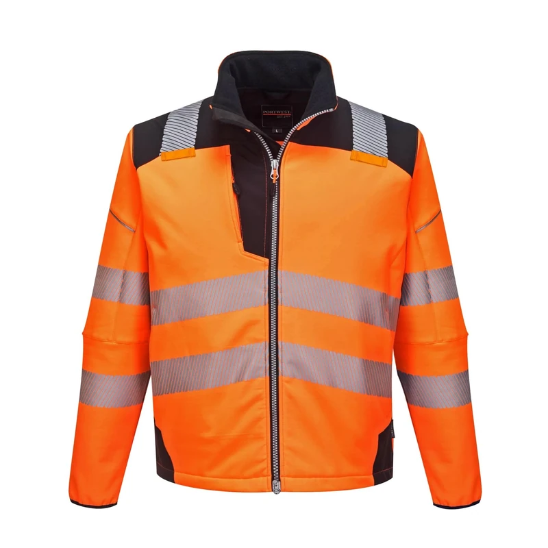 Portwest T402 Men's PW3 Hi Vis Waterproof Jacket - Windproof High Visibility Reflective Softshell Safety Jacket Orange/Black, 4X-Large