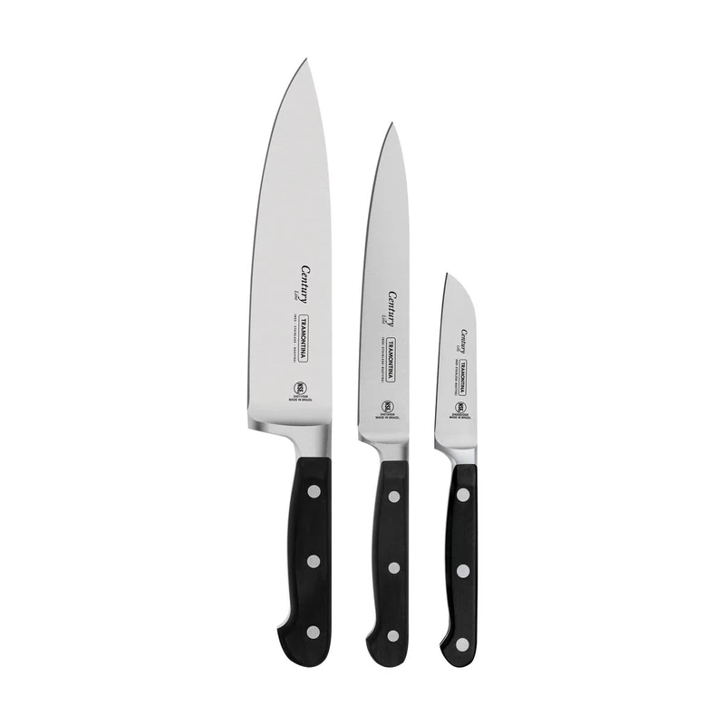 Tramontina 3 Pcs. Stainless-Steel Knife Set with Black Polycarbonate Handles