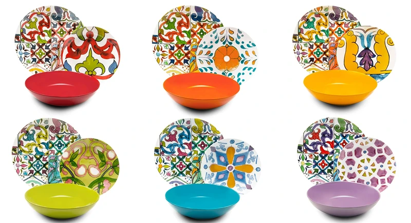 Excelsa Lisbona 18-Piece Porcelain and Ceramic Dinner Set, Multi-Coloured