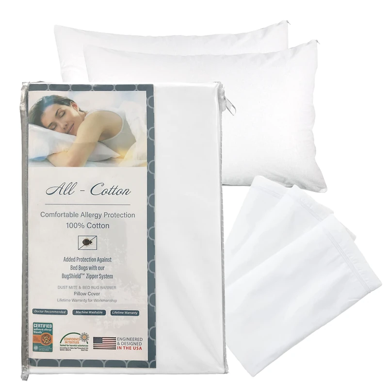 National Allergy Premium 100% Cotton Zippered Pillow Protector - King Size - White - 4 Pack - 300 Thread Count - Hypoallergenic Bed Pillowcase with Zipper - Breathable Encasement Cover - Image 1