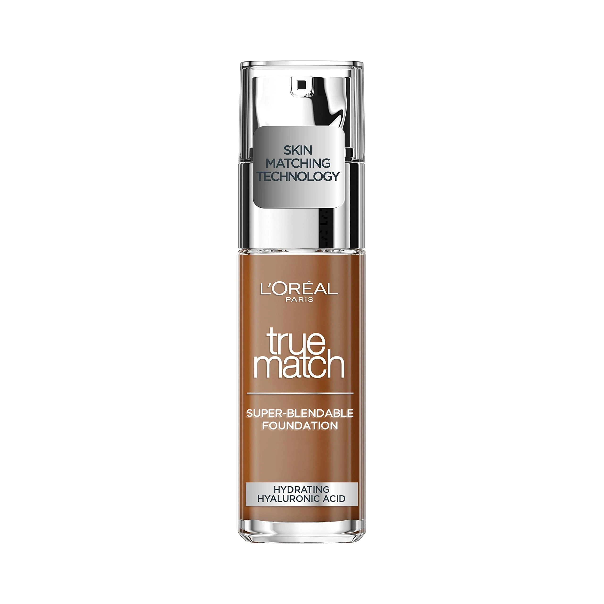 L'Oreal Paris True Match Liquid Foundation, Skincare Infused with Hyaluronic Acid, SPF 17, Available in 40 Shades, 8.5C Pecan, 30 ml