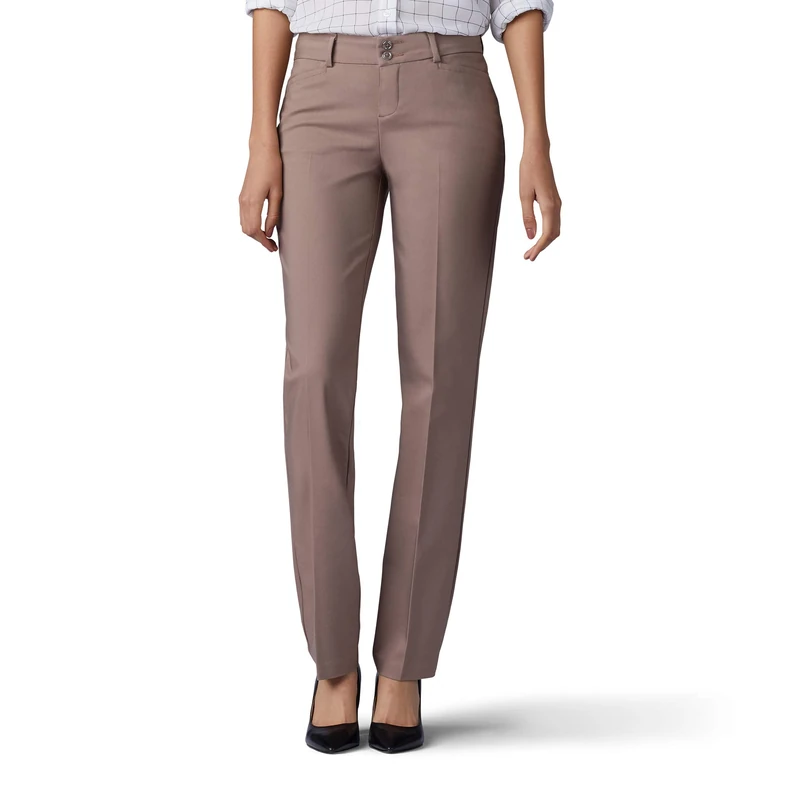 Lee Women's Secretly Shapes Regular Fit Straight Leg Pant, Light Fawn, 10 Long