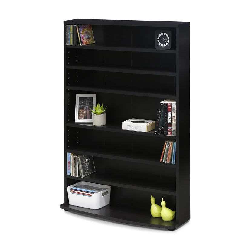 Furinno JAYA DVD Shelf, 7-Tier Wide CD Rack, Media Shelf with Adjustable Shelves, DVD Storage Cabinets for CD Blueray Game Disc, Easy Assembly, for Living Room, Home Office, Espresso