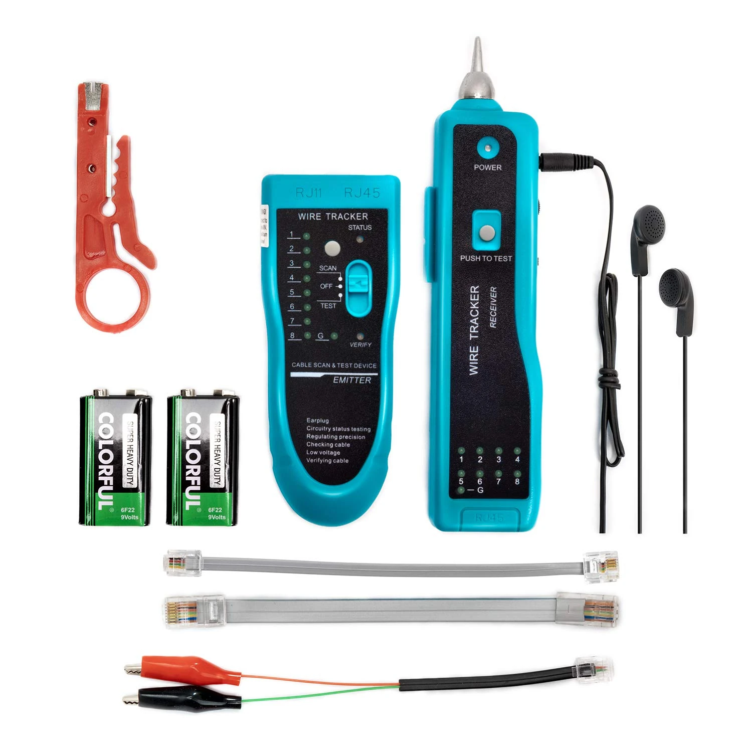 9 in 1 Network Cable Tester with Battery,Wire Tracker RJ45 RJ11 LAN Cable Toner Telephone Line Finder Cat5 Cat6 Ethernet Cable Tracer Kit Sensitivity-Adjust Continuity-Check for Cable Collation