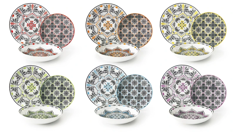 Excelsa Rome Dinner Service, Porcelain, multi-coloured, 18 Pieces