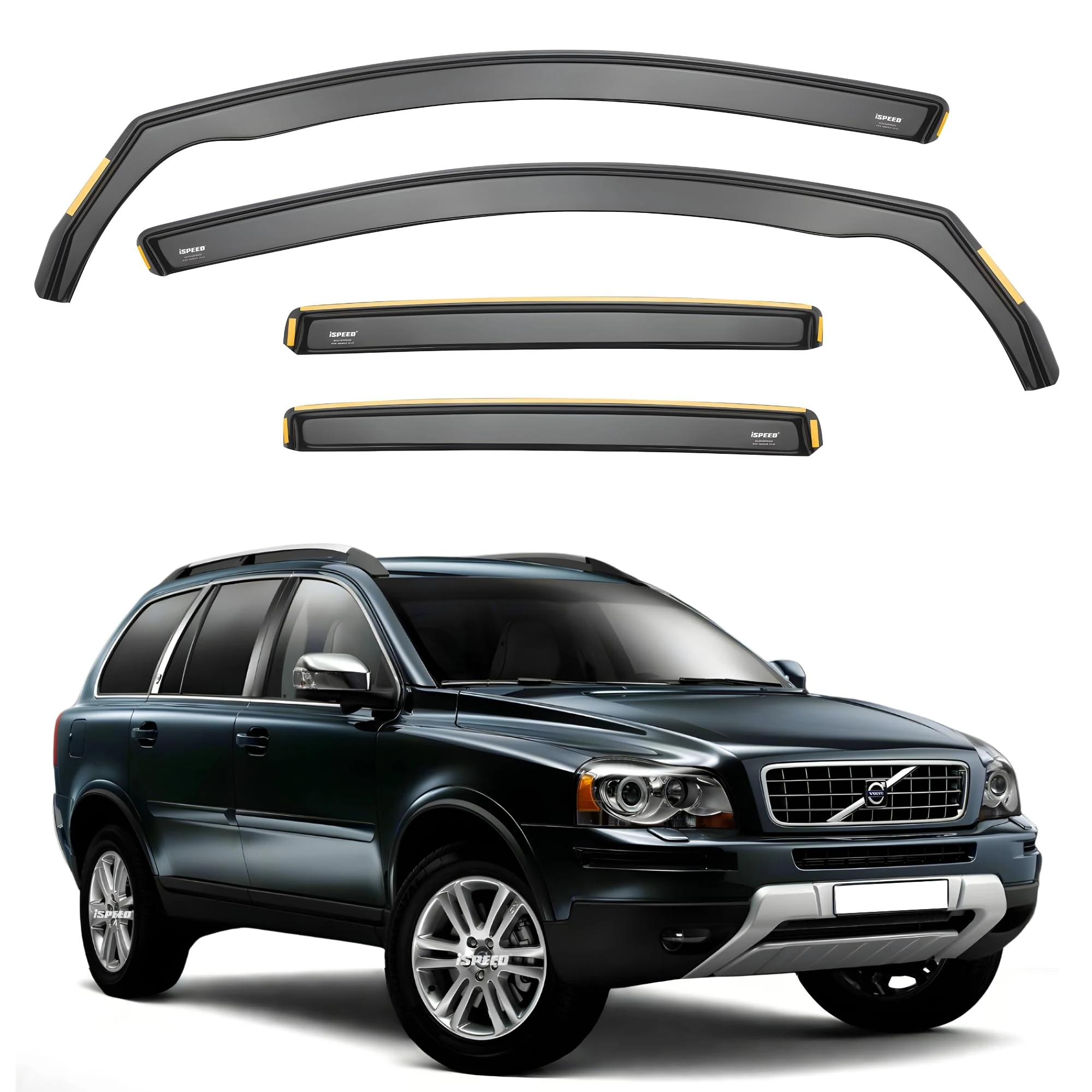 iSpeed Wind Deflectors For Volvo XC90 mk1 2002-2015 5 Door SUV 4pc Set - Keep Your Car Ventilated in Rain - Reduce Wind Turbulence - Tinted In-Channel Type