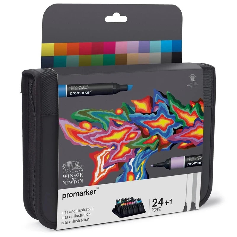 Winsor & Newton, Promarker, Arts and Illustration Wallet, Set of 24, Alcohol Based Dual Tip Markers