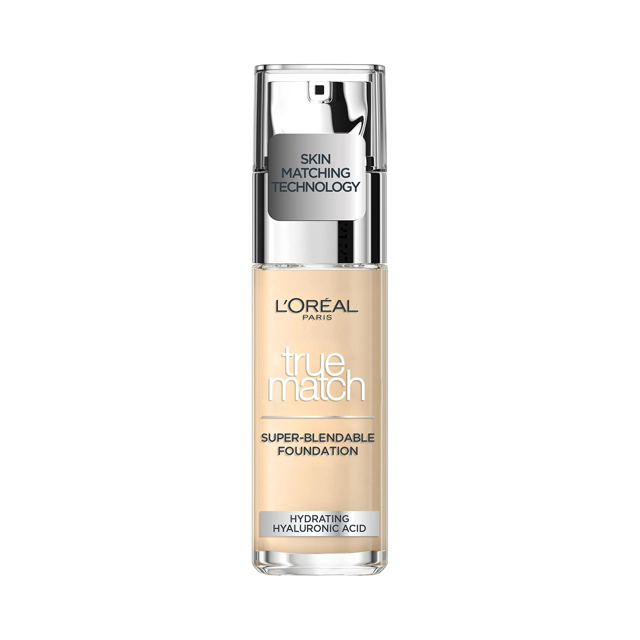 L'Oreal Paris True Match Liquid Foundation, Skincare Infused with Hyaluronic Acid, SPF 17, Available in 40 Shades, 0.5.N Neutral Neutre, 30 ml