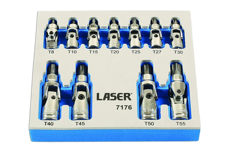 Laser 7176 Tamperproof U/J Star Socket Bit Set 1/4"D, 3/8"D 11pc