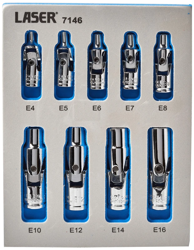Laser 7146 Universal Joint Star Socket Set 1/4"D, 3/8"D 9pc
