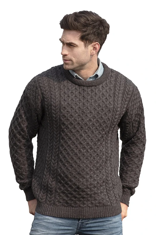 Aran Crafts Unisex Irish Cable Knitted Wool Crew Neck Sweater (C1949-MED-CHAR) Charcoal