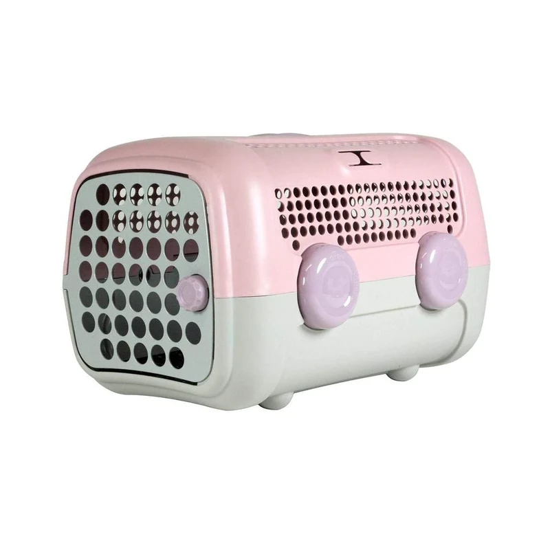 United Pets A.U.T.O. Pet Carrier/Transport Box, Pink and Grey, Carrier for small dogs and cats, Made in Italy, Hard Shell Carrier