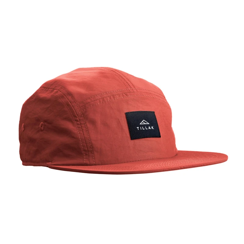 Tillak Wallowa Camp Hat, Lightweight Nylon 5 Panel Cap with Snap Closure, Supai Red, One Size