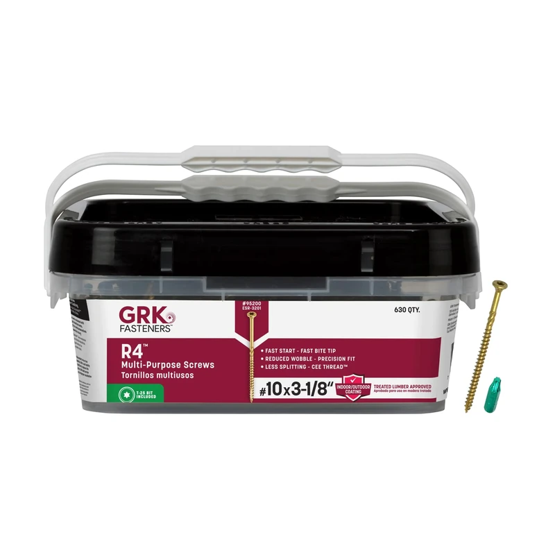 GRK 95200 R4 T-25 Multi-Purpose Framing/Decking Screws, 10 by 3-1/8", Steel, Flat