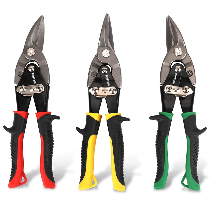 HURRICANE 3 Pcs Aviation Tin Snips Set, Metal Cutter Shear for Cut Sheet Metal, Chrome Vanadium Steel, Straight Left and Right, Ergonomical Tyre Grip Handle with Safety Latch - Image 1