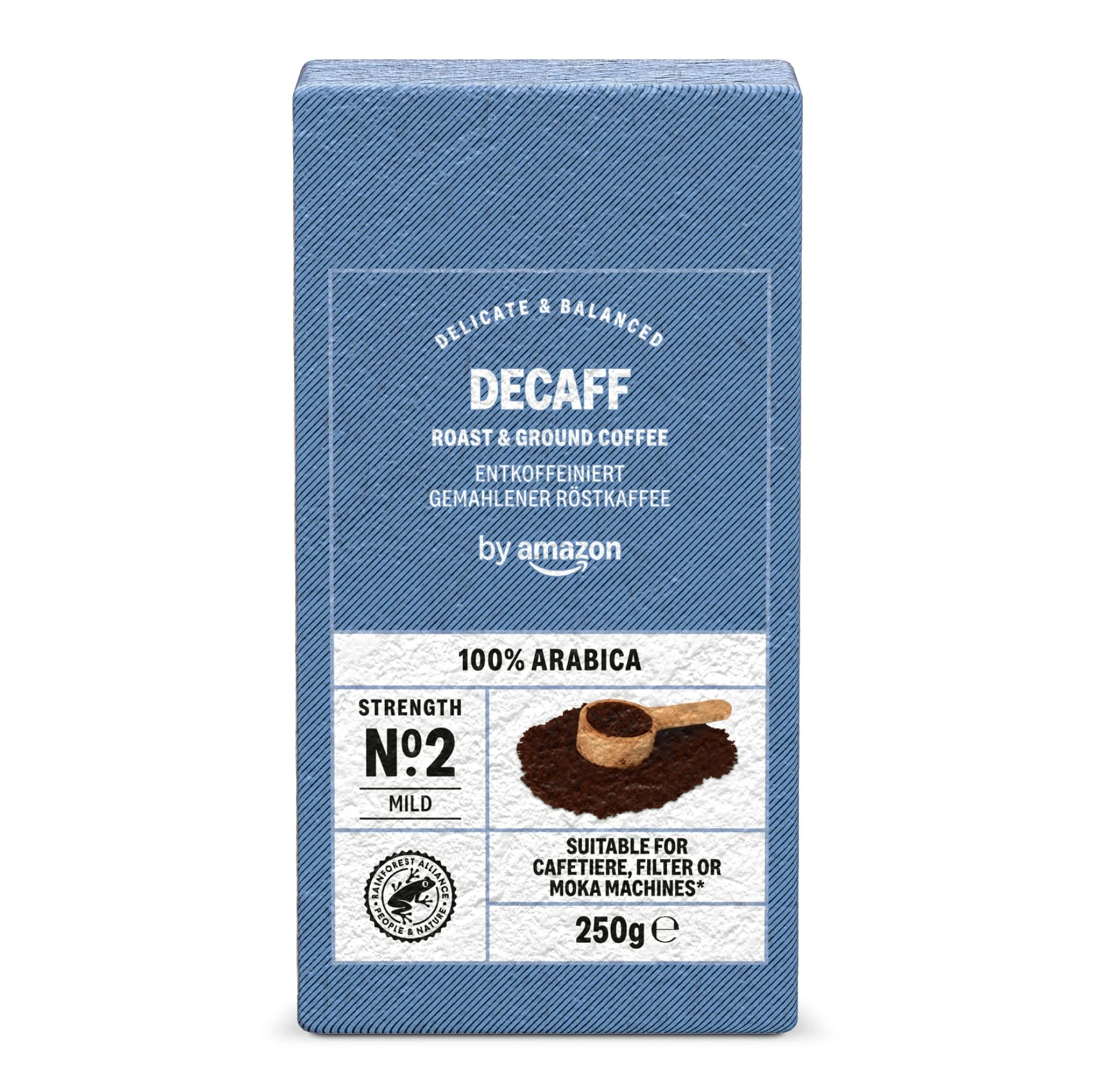 by Amazon Decaffeinated Ground Coffee, Light Roast, 1kg (4 Packs of 250 g)