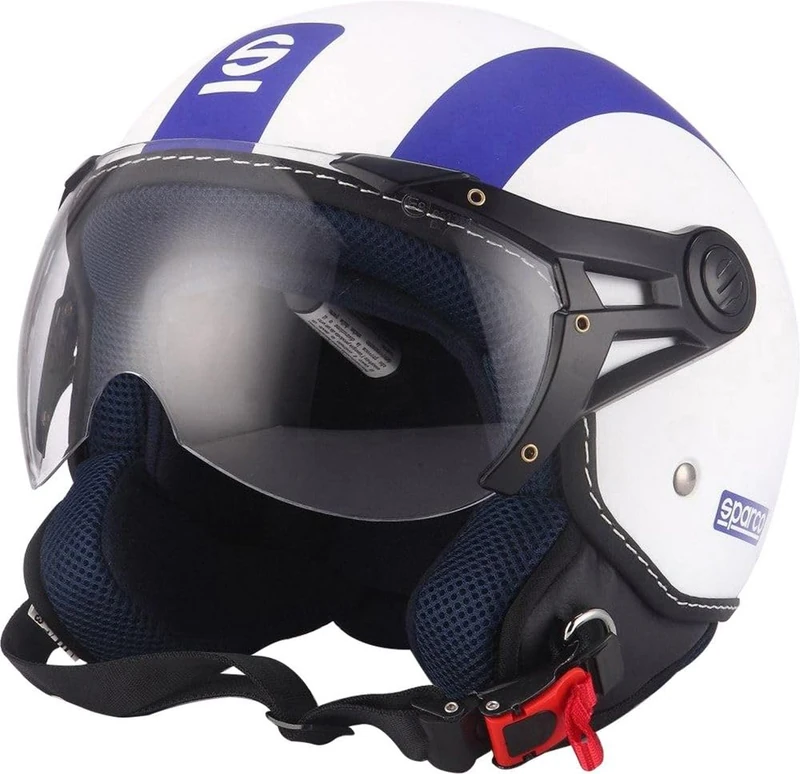 Sparco Riders Demi Jet Motorbike Helmet, White/Blue Matte, Size XS