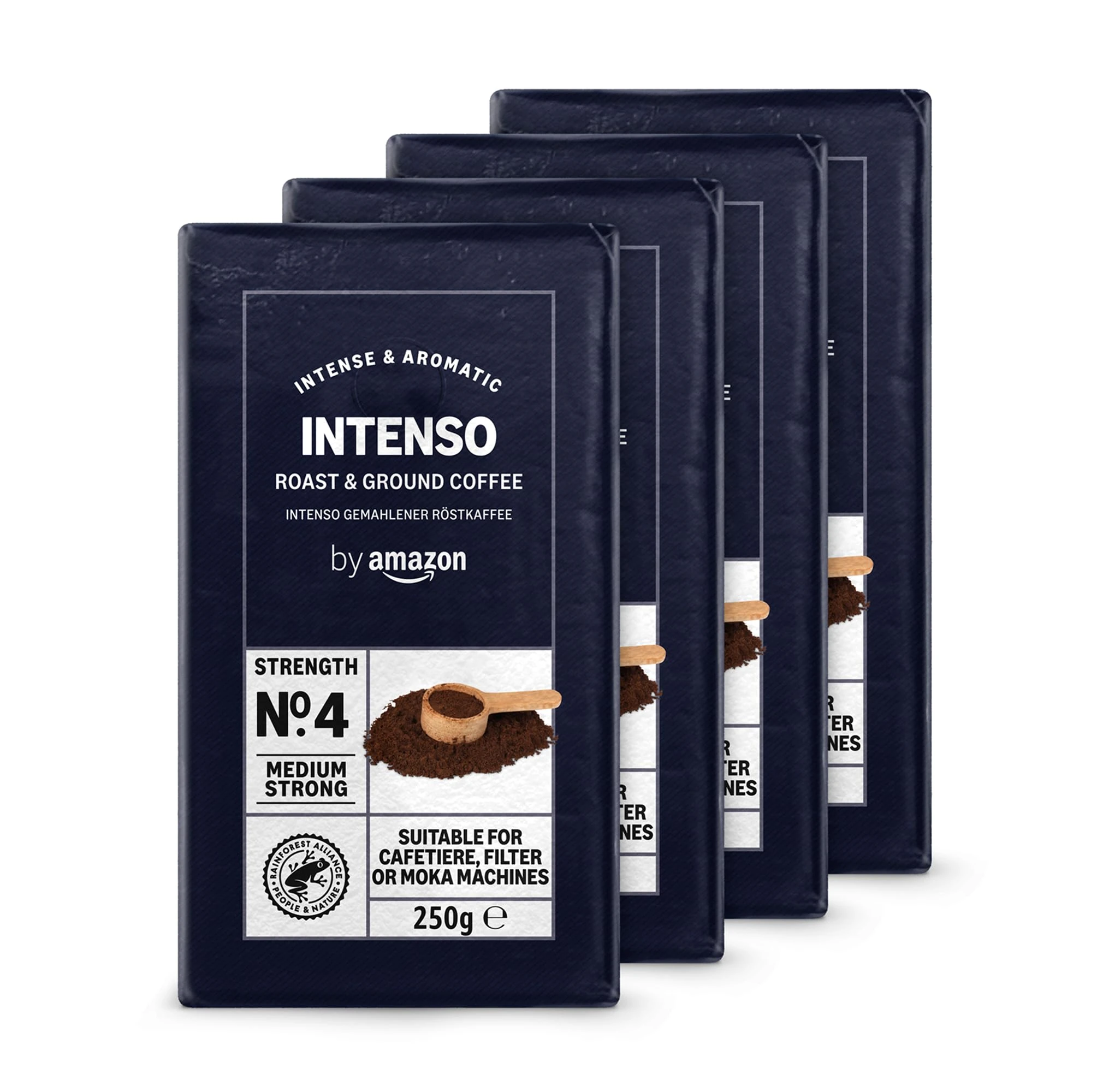 by Amazon Ground Coffee Caffè Intenso, Light Roast,1kg (4 Packs of 250g) - Rainforest Alliance Certified