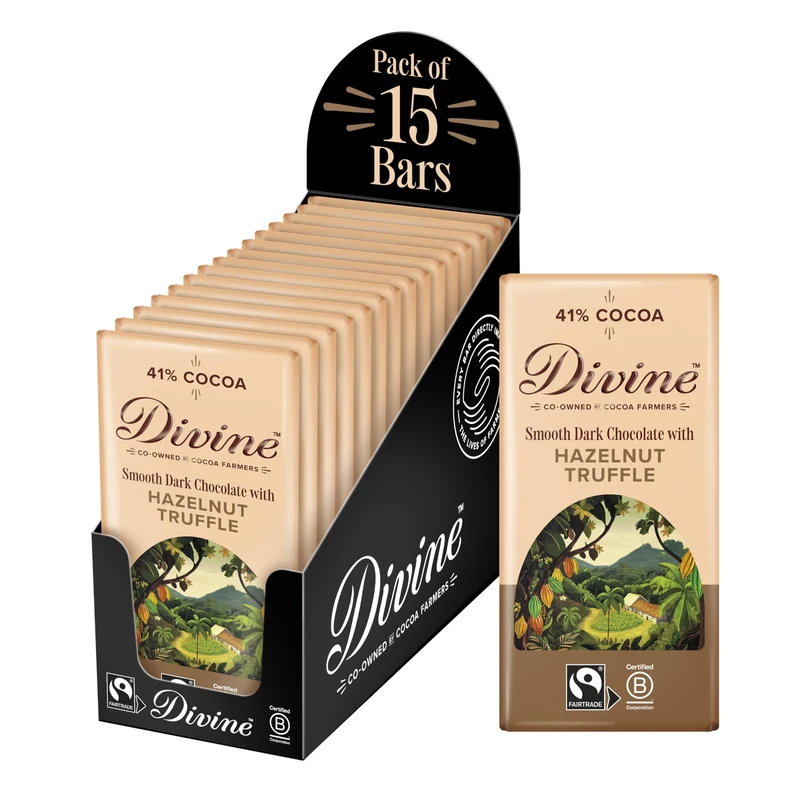 Divine Dark Chocolate Hazelnut Truffle - 15 x 90g Bars
