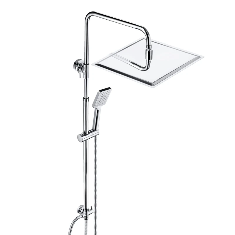 JOHO Shower set, shower stand set, shower system with shower head made of rust-proof stainless steel, 30 x 30 cm, square, chrome