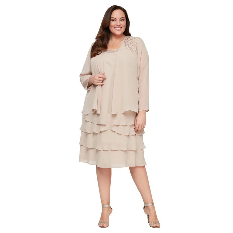S.L. Fashions Women's Plus Size Two Piece Embellished Jacket Dress Special Occasion, Winter Ivory, 24