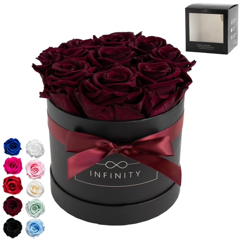 Infinity Flowerbox Medium - 9 real preserved roses - Burgundy - lasts for years without water | the perfect present