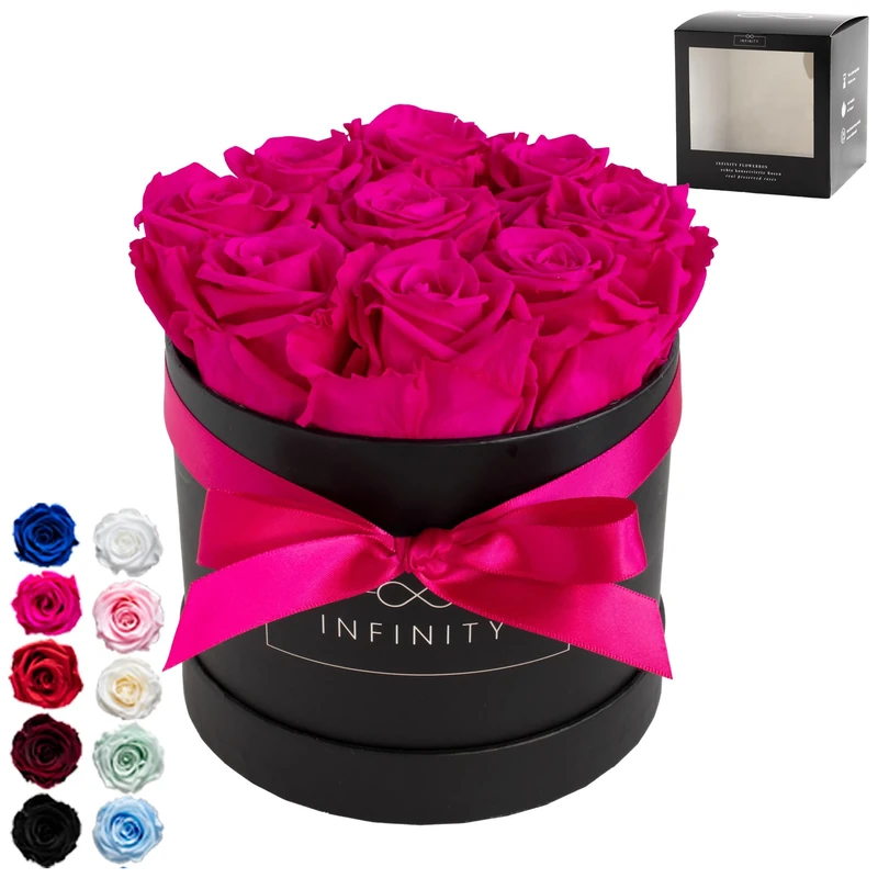 Infinity Flowerbox Medium - 9 real preserved roses - Hot Pink - lasts for years without water | the perfect present