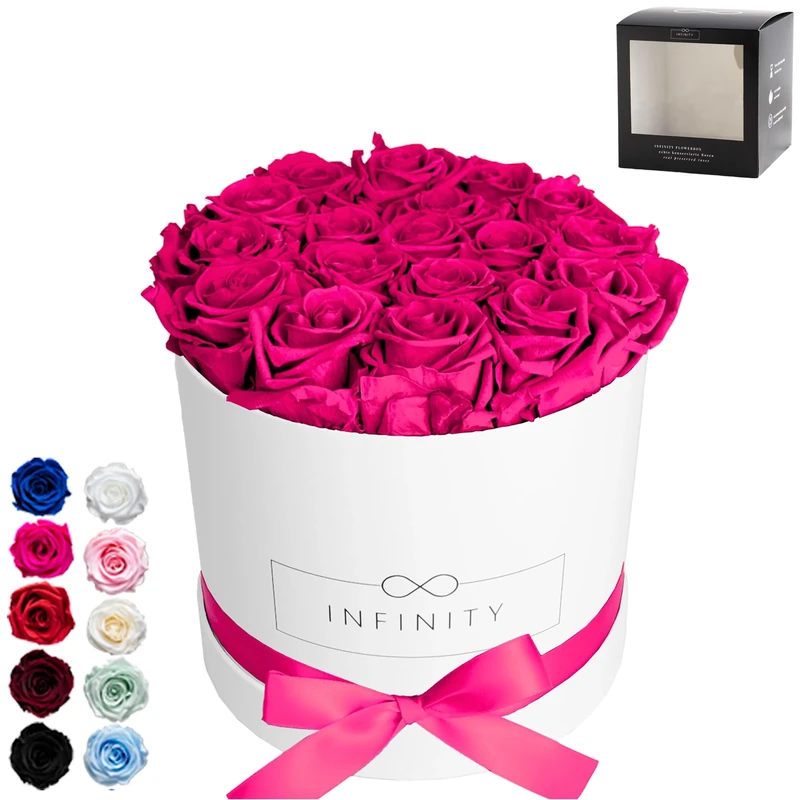 Infinity Flowerbox Large - 18 real preserved roses - Hot Pink - lasts for years without water | the perfect present