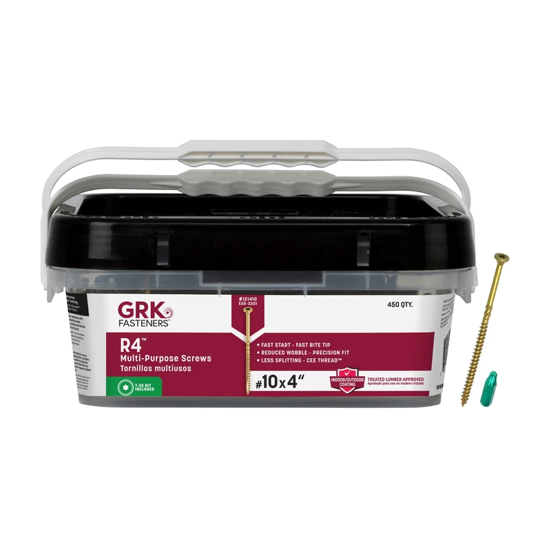 GRK 121410 R4 T-25 Multi-Purpose Framing/Decking Screws, 10 by 4", Steel, Flat