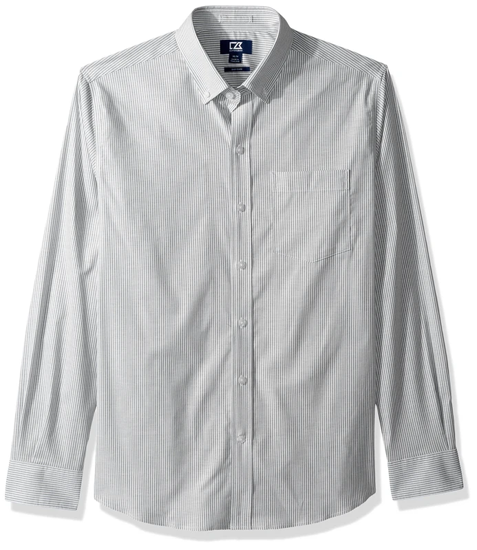 Cutter & Buck Men's Epic Easy Care Stretch Oxford Stripe Button Down Shirt, Charcoal, 5X - Image 1