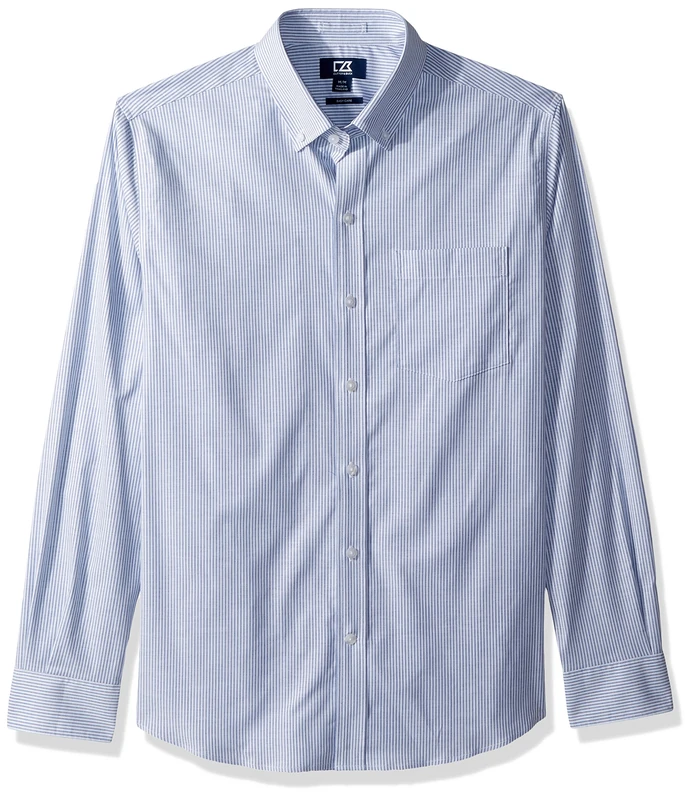 Cutter Men's Epic Easy Care Stretch Oxford Stripe Button Down Shirt, French Blue, 4X-Large