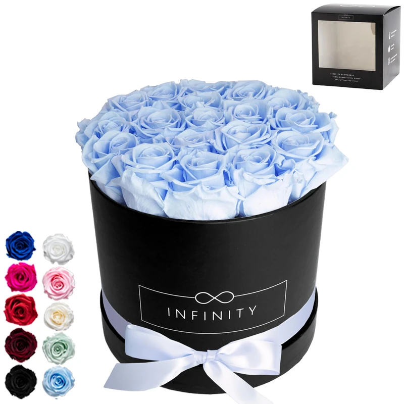 Infinity Flowerbox Large Preserved Rose, Baby Blue