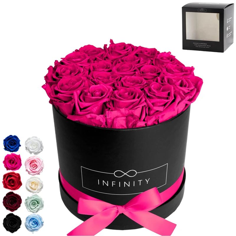 Infinity Flowerbox Preserved Rose, Hot Pink, Large