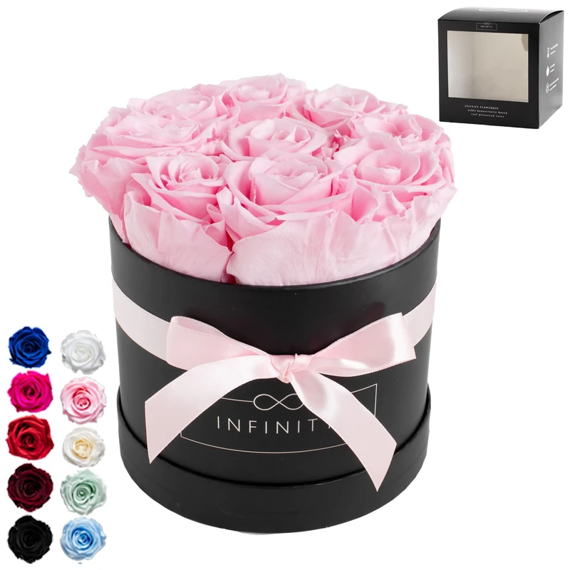 Infinity Flowerbox Medium - 9 real preserved roses - Bridal Pink - lasts for years without water | the perfect present