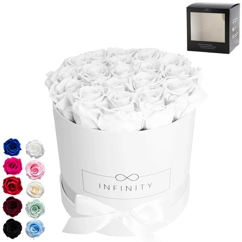Infinity Flowerbox Large Preserved Rose, Pure White