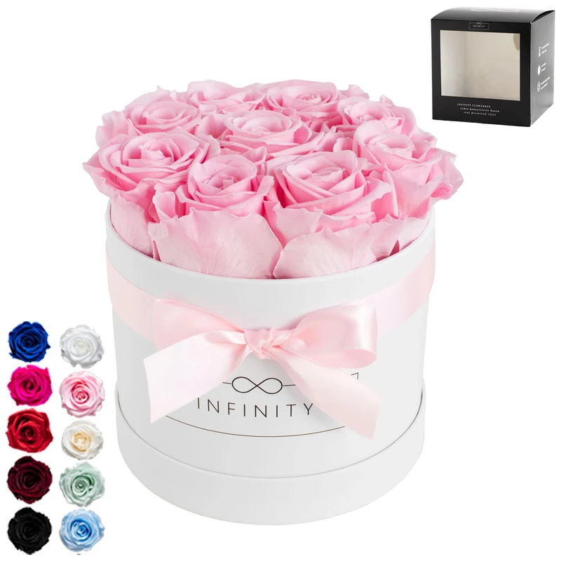 Infinity Flowerbox Medium - 9 real preserved roses - Bridal Pink - lasts for years without water | the perfect present