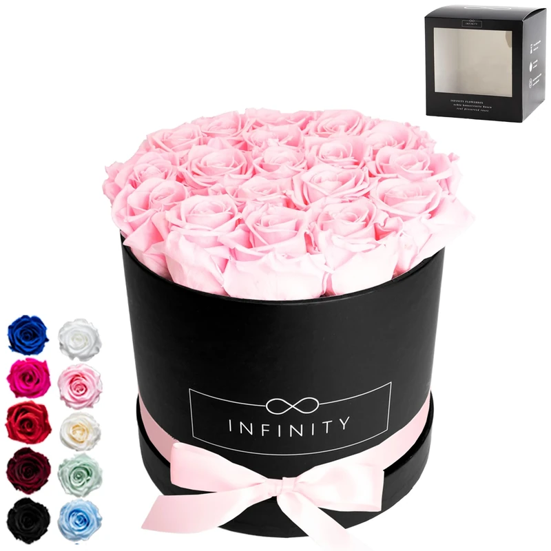 Infinity Flowerbox Large - 18 real preserved roses - Bridal Pink - lasts for years without water | the perfect present