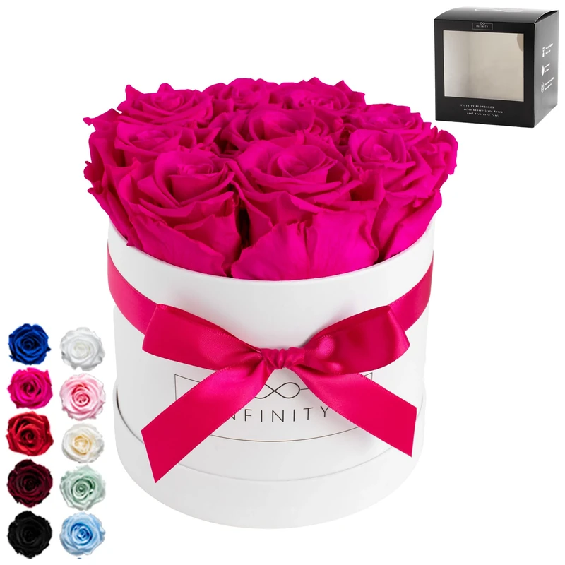 Infinity Flowerbox Medium - 9 real preserved roses - Hot Pink - lasts for years without water | the perfect present