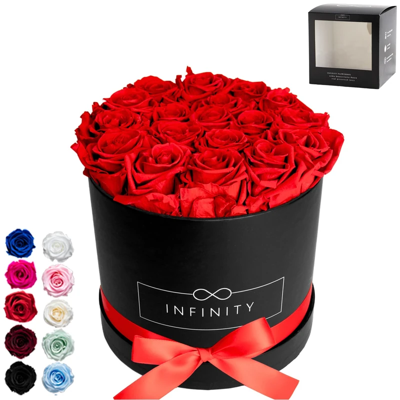 Infinity Flowerbox Preserved Rose, Vibrant Red, Large