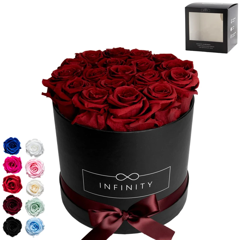 Infinity Flowerbox Preserved Rose, Burgundy, Large